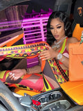 Colorful Print Women Two Piece Tracksuit Set Sleeveless Bare Midriff Top+High Waist Leggings Matching