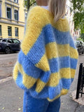 And Winter New Round-Necked Collar Sweater Knitted Jersey Lazy Loose Gradient Stripe Bump