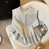 Autumn 2025 New Lace Side Splicing Knitted Shirt Soft-Caught Belt Belt Belt Short