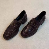Shoes Women 2025 Autumn New Retro British Wind Rivet Folded One Foot Thick And Black Leather