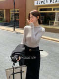 Xixi 2025 New White Label Long-Sleeved Lace High-Neck Knitted Top Sweater Female
