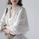 And Summer 2025 New Loose Thin Sunscreen Striped Cotton Long-Sleeved Shirt In The Long Retro