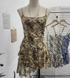 Shooting Mesh Yarn Irregular Rivet Vest Dress Women 2025 Summer Dress New Lotus Edge Sleeveless Top