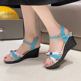 Summer New Large-Size Slope Sandals Women Perennial Bow Flowers Toe Buckle Women's