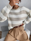 Autumn And Winter New Personality Hit Color Knitted Shirt Color Stripe Loose