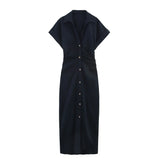 New Linen Folding Waist Dress