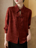 Chinese-Style Buckle-Dite-Faced Chiffon Long-Sleeved Shirt Woman 2025 Spring And Autumn Magenta Retro Red Temperament National Style