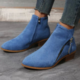 Velvet Side Zipper Martin Boots Women Coarse And Short-Trace Thin Nude Boots
