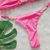 Zingj 2024 New Crystal Diamond Bikini Sexy Stripe Strap Split Swimsuit Vacation Women's