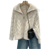 Version Of Double Zippered Strand Sweater Coat Women's 2025 Winter Design Sense Of The Collar Plus Thick Long-Sleeved Knitted Open