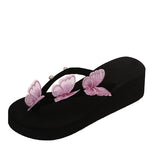 Butterfly Flip-Flops Thick Bottom Slope With One Word With Pearl Large Size Beach Cool