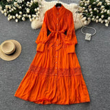 High-End Retro Lace Splicing Pearl Single Buckle Thin Temperament Collar Lantern Sleeve