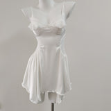 New Spring And Summer Sexy Pajamas Female Thin Hollow Lace Splicing Ice Silk Folds Slimming Slings Sleep