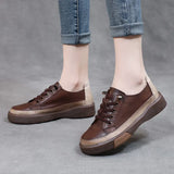 With Pure Leather Soft Soles Retro Single Shoes Spring And Autumn Water Wash Leather Leather Flat Women's Shoes Comfortable Soft-Soled Women's