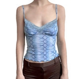 Hexing New Light Blue Snake Print Lace Splicing Sling Summer Sweet And Spicy Personality Wearing Small