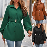 Autumn And Winter Women's Wear 2025 Fashion New Solid Color Shirt Collar Single Breasted Belt Shirt Coat