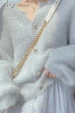 Knitted Fluffy Cardigan Sweater Women Korean Style White Cardigans Sweaters Ladies Casual Tops Knitwear Fashion New