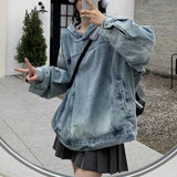 Zingj Retro Wash Water Hooded Loose Cowboy Hoodie Coat Female 2023 Spring And Autumn New Jacket