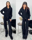 Angolan Red Sweater Set Zipper Jacket + Wide Leg Trousers Knitted Casual Women's