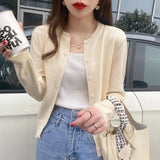 Zingj Season New Knit Cardigan Coat Korean Version Thin Thin Round Collar Long Sleeve With Sweater Black Jacket-Outfit