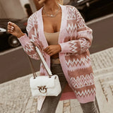 2025 V-Necked Lattice Tute In The Color Of The Long Knitted Cardigan Sweater Jacket
