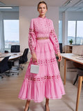 French Retro Style Suit 2025 New Lace Neckline Hollow Bare Waist Solid Dress Two Sets Of Female