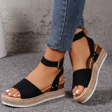Hemp Rope Slope With Fish Mouth Sandals Women Thick Soles Buckle Beach Cool