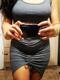 Summer Women 2pcs Set Black/Red Vintage Round Neck Knitted Short Tops + Drawstring Bodycon Skirt Female Two Piece Set