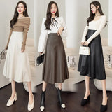 Leather Skirt Female 2025 Autumn / Winter New Large Pendulum Leather Skirt High Waist Long Skirt A Word Skirt Cover Crotch Show
