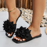 Square Head Flat-Bottom Slippers Fashion Flowers Lazy One-Legged Pedal-To-Ed Drag Casual Beach