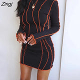 Women Fashion Spring Autumn Patchwork Round Neck Long Sleeve Dress Spring Autumn Party Short/Long Bodycon