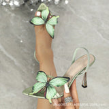 Women's Phantom Butterfly Ultra-High Heel Sandals Pure Handmade French Flowering Silk And Satin Fabric Elastic Rubber