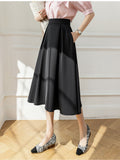 Women's Skirt Mid-length Skirts 2023 Summer High-waisted Skirts Black Long Skirt with Side Pocket Pleated Woman
