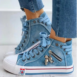 Spring And Autumn Denim High Help Canvas Shoes Ladies Casual Shoes Students Cloth Shoes Flat Shoes Shoes Single