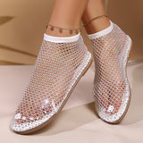 Hollow Fishing Net Water Drill Sandals Women 2025 New Breathable Hot Diamond Lightweight Flat Roman