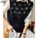 Vests Women Floral Retro Design New Stylish All-match Korean Style Ladies Creativity Basic O-neck Autumn Knitwear