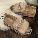 Large-Size Lefu Shoes Women's Casual Shoes Autumn And Winter New Bright Diamond Bows Pedal Lazy