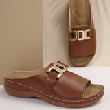 New Large-Size Lady Fashion Flat-Bottomed Slippers Metal Chain Thick-Soled Women's