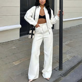 Women's Suit Fashion Pure Color Casual Loose Street Sports Sweater Suit Women's Two