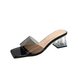 Crystal Slippers Women Wear 2025 Summer New Rough High Heels Side Cool Slippers Women Summer Wearing