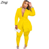 Suit Tassel 2 Two Piece Set Women Casual Autumn Winter Long Sleeve Shirt Tops + Skinny Legs Pants Female Outfit