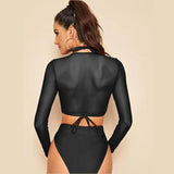 Long-Sleeved Hooded Yarn Bikini Swimsuit Split High-Waist Triangle Three-Piece Set Swimsuit