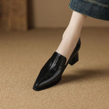 High-Heeled Small Leather Shoes Women's Spring And Autumn New Fashion Tips Thick Heel Deep Mouth Single Shoes One Foot Pedal Fashion Women's