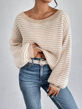 Temperament Collar Spring And Autumn Knitted Sweater Classic Stripe Bump Color Cover Casual