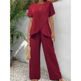 Summer New Women's Two-Set Short-Sleeved Jacket Round Collar Loose Leisure Irregular