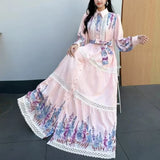 And Autumn New Women's Collar Bubble Sleeve Lantern Long-Sleeved Lantern With Belt Positioning Print Single Buckle