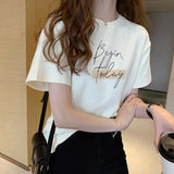 Zingj New Summer Fashion Foreign Style Print Round Collar Short Sleeve T-Shirt Women's Loose Half Sleeve Shirt Bottom