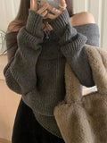 Solid Off Shoulder Knit Sweater- Outfit