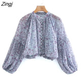 Women o neck cashew nut print casual chiffon smock blouse ladies pleats lantern sleeve shirt femininas blusas tops