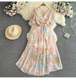 New Seaside Holiday Dress Women Spring And Autumn 2025 New Sexy V Receive Lanky